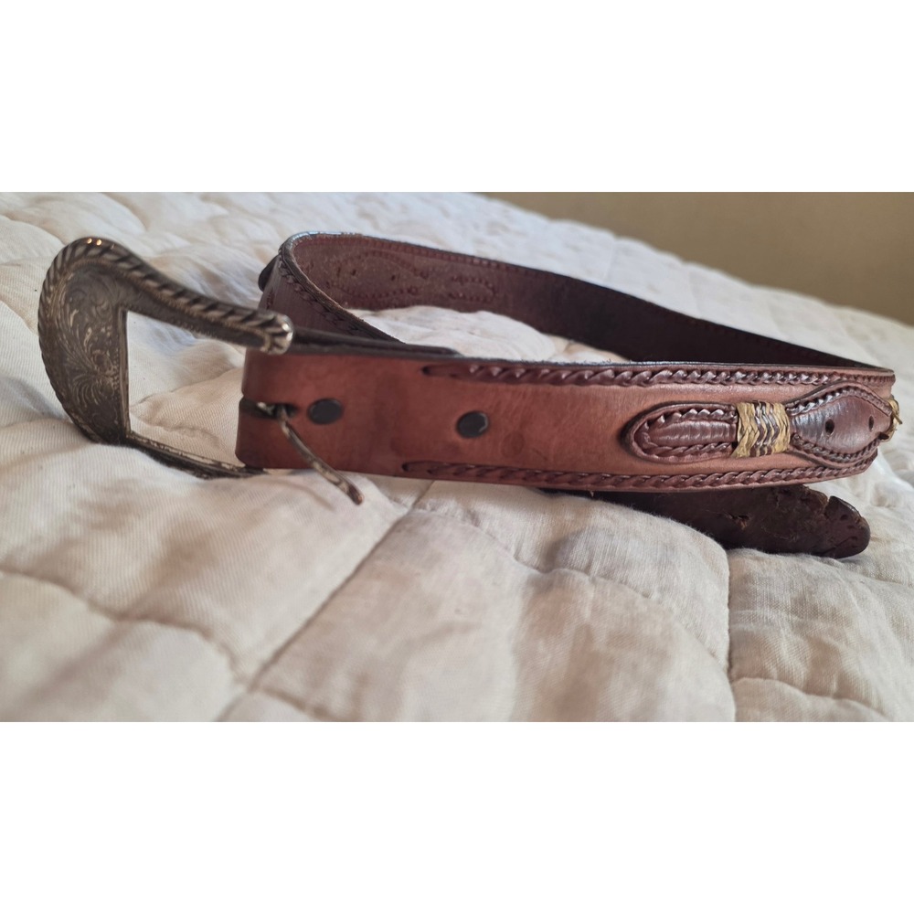 Tony Lama Western Belt Mens 36 Brown Fair Leather Braided Buckle